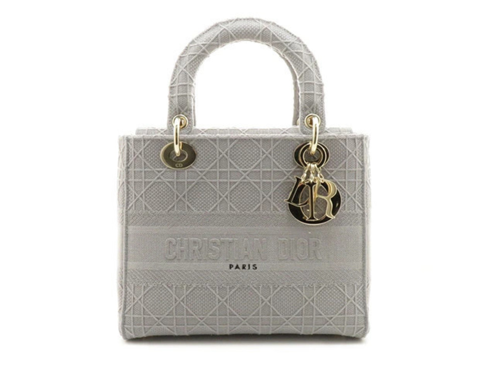Christian Dior LADY D LITE Cannage Handbag Canvas Gray